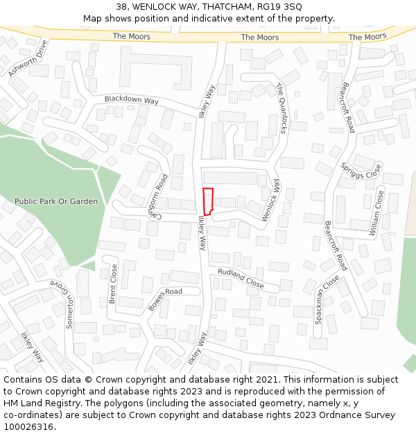 38, WENLOCK WAY, THATCHAM, RG19 3SQ: Location map and indicative extent of plot