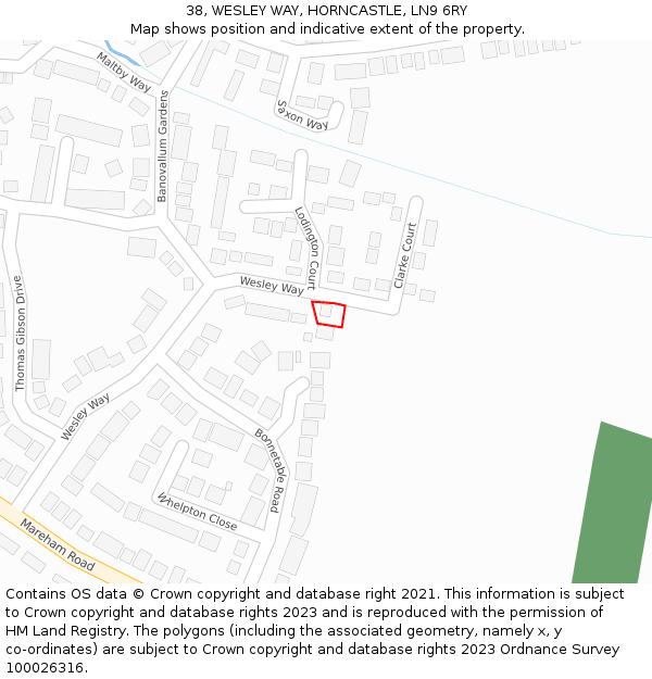 38, WESLEY WAY, HORNCASTLE, LN9 6RY: Location map and indicative extent of plot