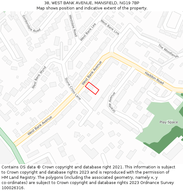 38, WEST BANK AVENUE, MANSFIELD, NG19 7BP: Location map and indicative extent of plot