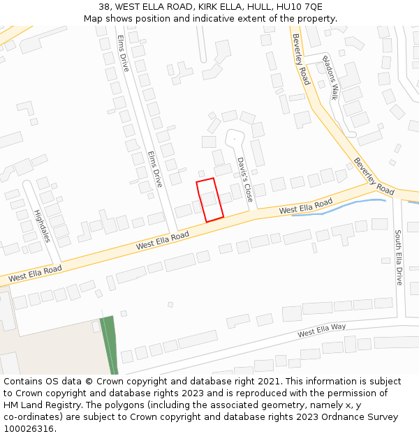 38, WEST ELLA ROAD, KIRK ELLA, HULL, HU10 7QE: Location map and indicative extent of plot