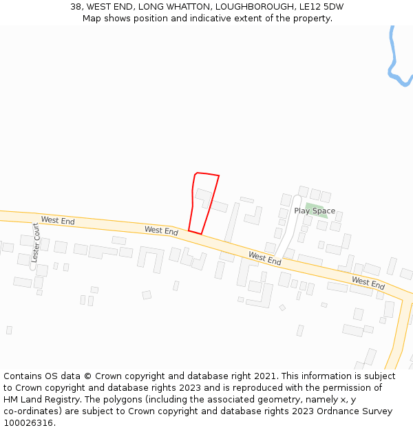 38, WEST END, LONG WHATTON, LOUGHBOROUGH, LE12 5DW: Location map and indicative extent of plot