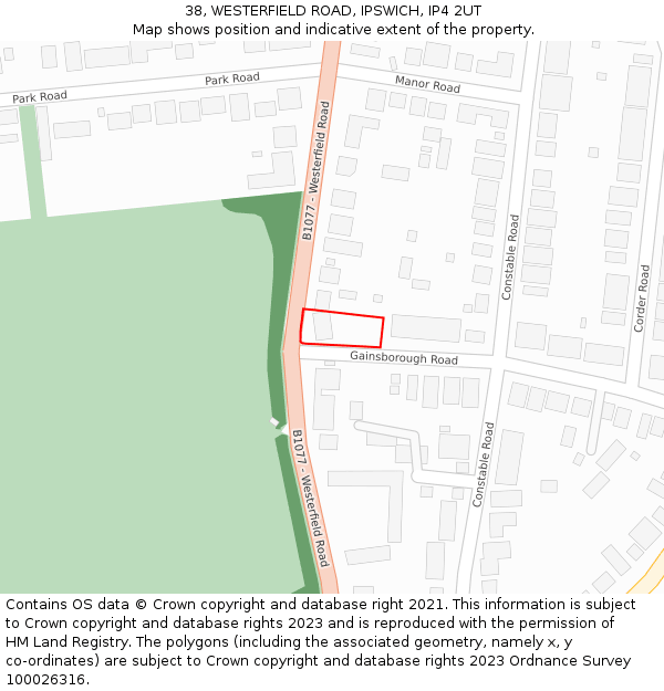 38, WESTERFIELD ROAD, IPSWICH, IP4 2UT: Location map and indicative extent of plot