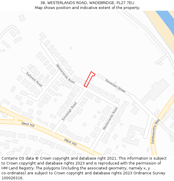 38, WESTERLANDS ROAD, WADEBRIDGE, PL27 7EU: Location map and indicative extent of plot