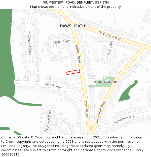 38, WESTERN ROAD, BENFLEET, SS7 2TN: Location map and indicative extent of plot