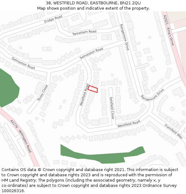 38, WESTFIELD ROAD, EASTBOURNE, BN21 2QU: Location map and indicative extent of plot