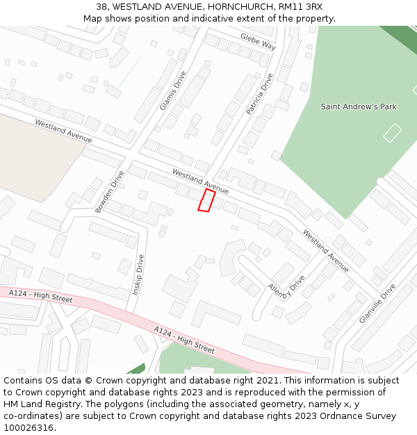 38, WESTLAND AVENUE, HORNCHURCH, RM11 3RX: Location map and indicative extent of plot