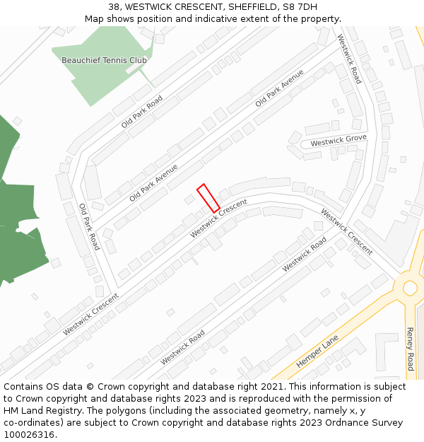 38, WESTWICK CRESCENT, SHEFFIELD, S8 7DH: Location map and indicative extent of plot