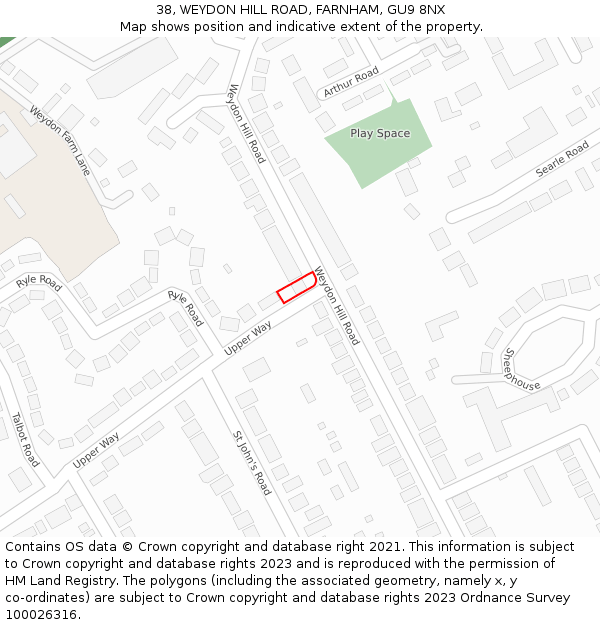 38, WEYDON HILL ROAD, FARNHAM, GU9 8NX: Location map and indicative extent of plot