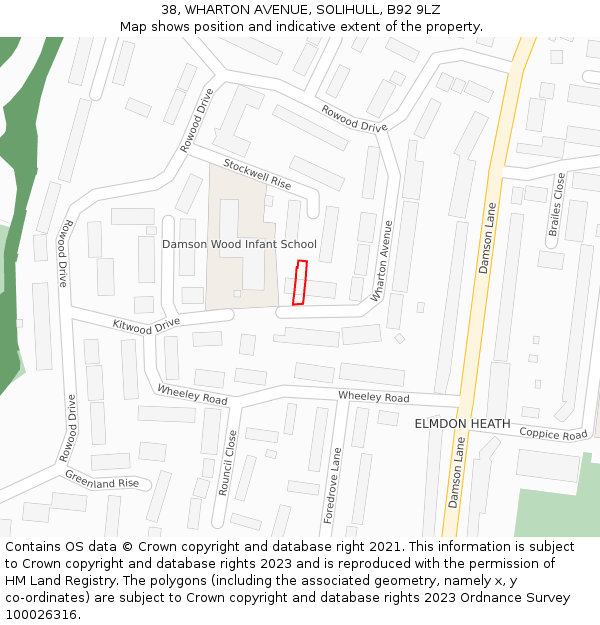 38, WHARTON AVENUE, SOLIHULL, B92 9LZ: Location map and indicative extent of plot