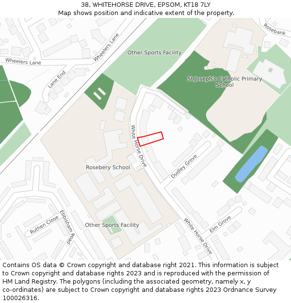 38, WHITEHORSE DRIVE, EPSOM, KT18 7LY: Location map and indicative extent of plot