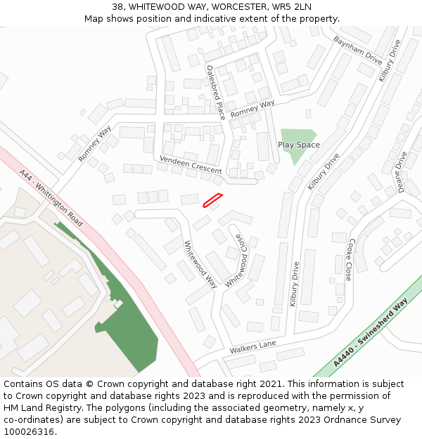 38, WHITEWOOD WAY, WORCESTER, WR5 2LN: Location map and indicative extent of plot