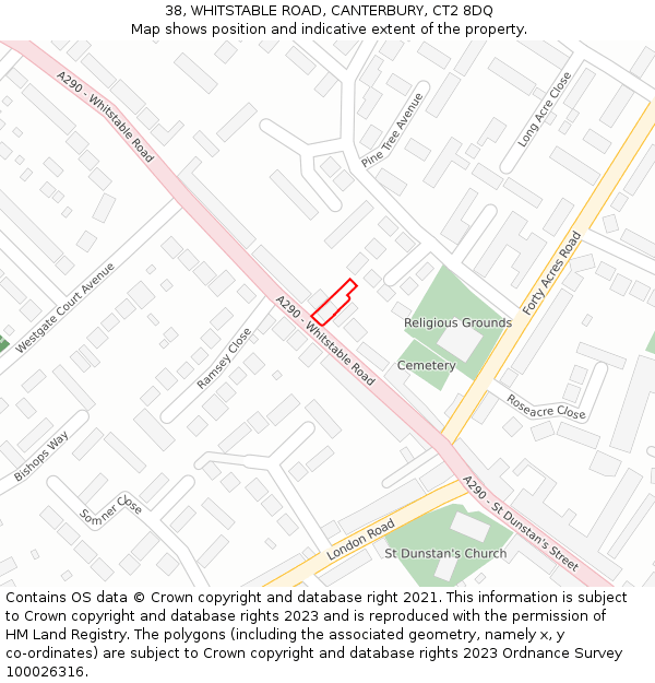 38, WHITSTABLE ROAD, CANTERBURY, CT2 8DQ: Location map and indicative extent of plot