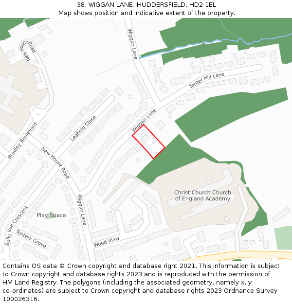 38, WIGGAN LANE, HUDDERSFIELD, HD2 1EL: Location map and indicative extent of plot