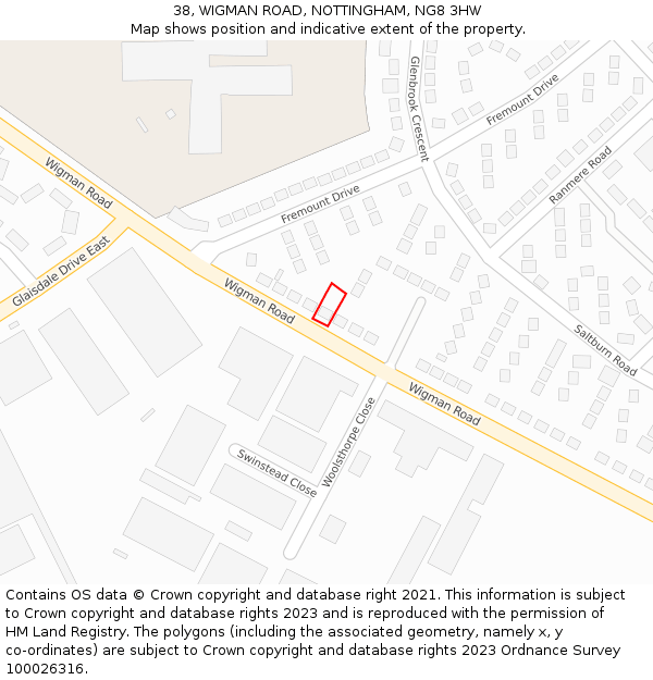 38, WIGMAN ROAD, NOTTINGHAM, NG8 3HW: Location map and indicative extent of plot