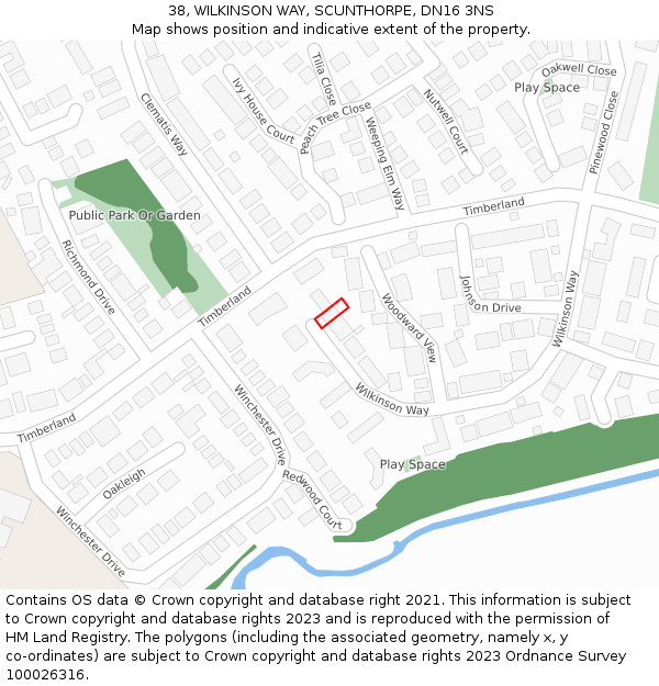 38, WILKINSON WAY, SCUNTHORPE, DN16 3NS: Location map and indicative extent of plot