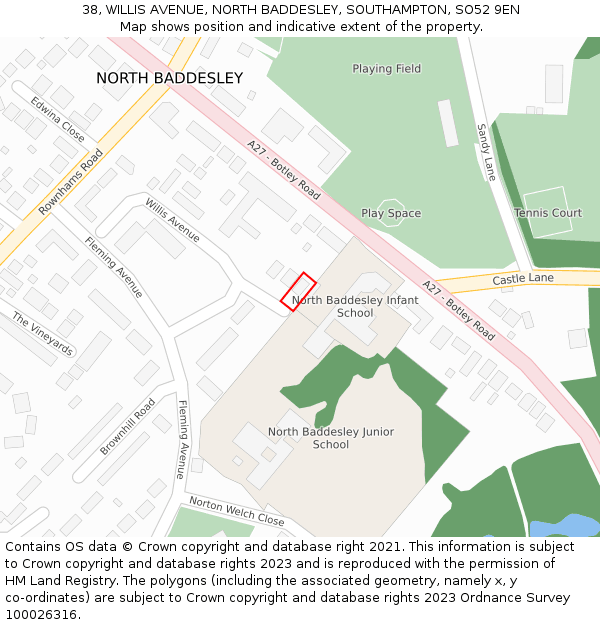 38, WILLIS AVENUE, NORTH BADDESLEY, SOUTHAMPTON, SO52 9EN: Location map and indicative extent of plot