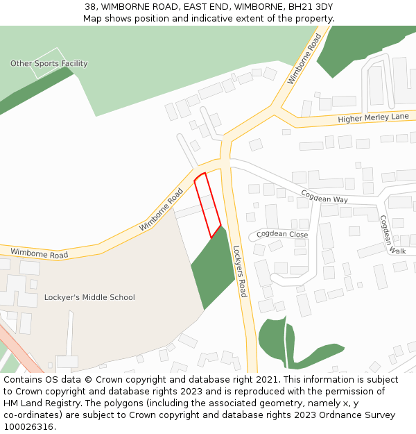 38, WIMBORNE ROAD, EAST END, WIMBORNE, BH21 3DY: Location map and indicative extent of plot