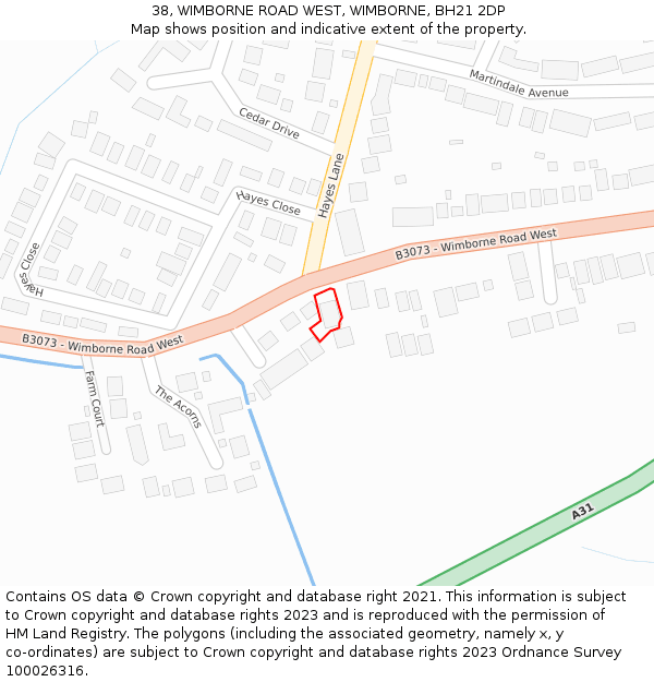 38, WIMBORNE ROAD WEST, WIMBORNE, BH21 2DP: Location map and indicative extent of plot