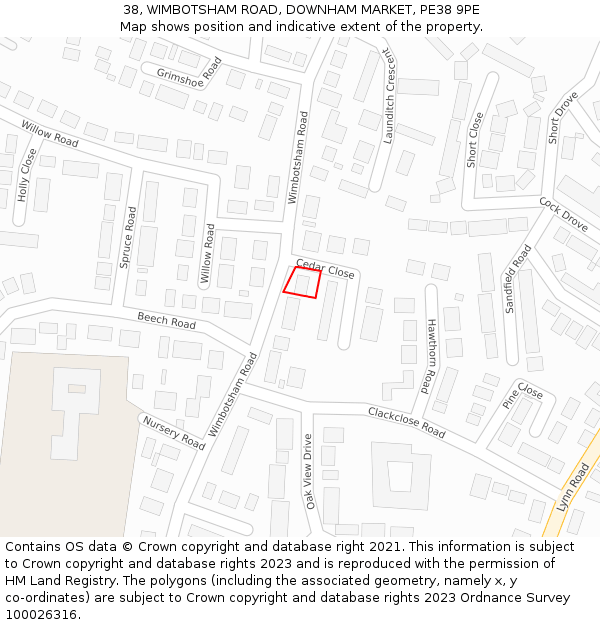 38, WIMBOTSHAM ROAD, DOWNHAM MARKET, PE38 9PE: Location map and indicative extent of plot