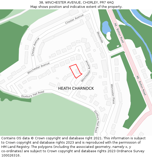38, WINCHESTER AVENUE, CHORLEY, PR7 4AQ: Location map and indicative extent of plot