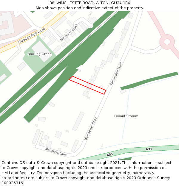 38, WINCHESTER ROAD, ALTON, GU34 1RX: Location map and indicative extent of plot