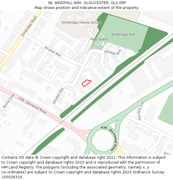 38, WINDFALL WAY, GLOUCESTER, GL2 0RP: Location map and indicative extent of plot