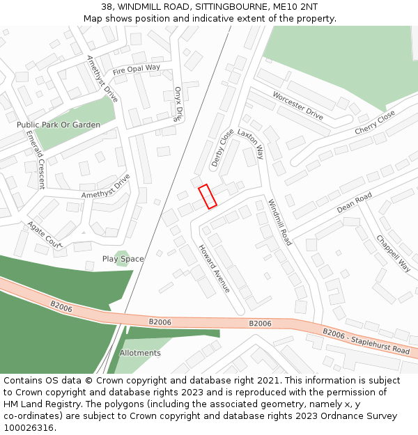 38, WINDMILL ROAD, SITTINGBOURNE, ME10 2NT: Location map and indicative extent of plot