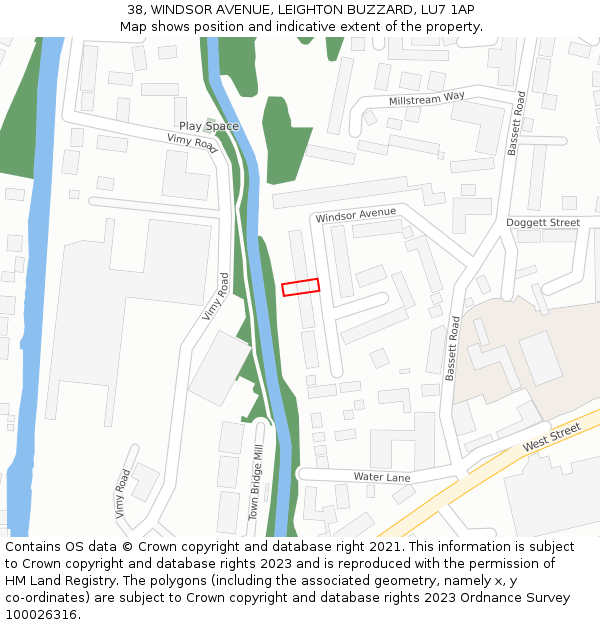 38, WINDSOR AVENUE, LEIGHTON BUZZARD, LU7 1AP: Location map and indicative extent of plot