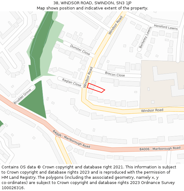 38, WINDSOR ROAD, SWINDON, SN3 1JP: Location map and indicative extent of plot