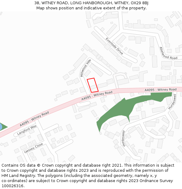 38, WITNEY ROAD, LONG HANBOROUGH, WITNEY, OX29 8BJ: Location map and indicative extent of plot