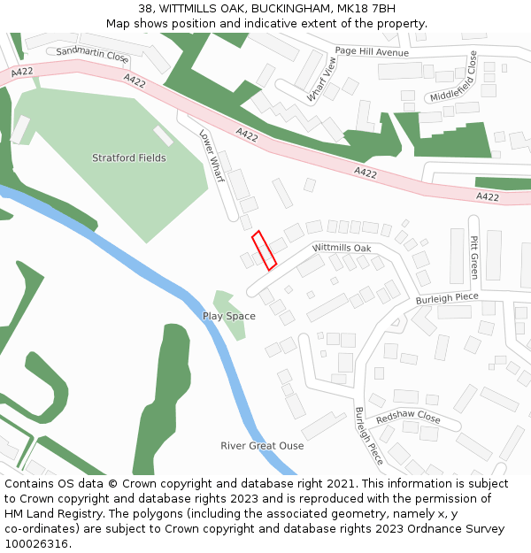 38, WITTMILLS OAK, BUCKINGHAM, MK18 7BH: Location map and indicative extent of plot