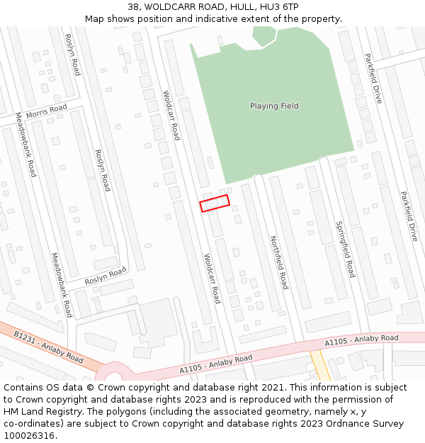 38, WOLDCARR ROAD, HULL, HU3 6TP: Location map and indicative extent of plot