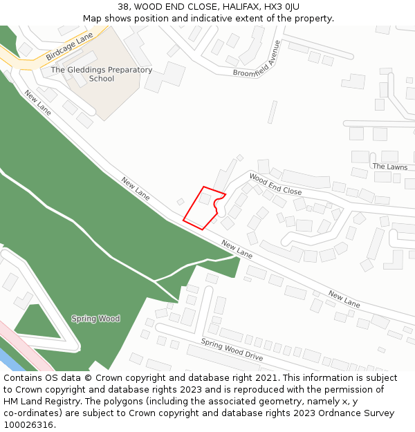 38, WOOD END CLOSE, HALIFAX, HX3 0JU: Location map and indicative extent of plot