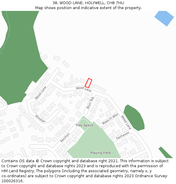 38, WOOD LANE, HOLYWELL, CH8 7HU: Location map and indicative extent of plot