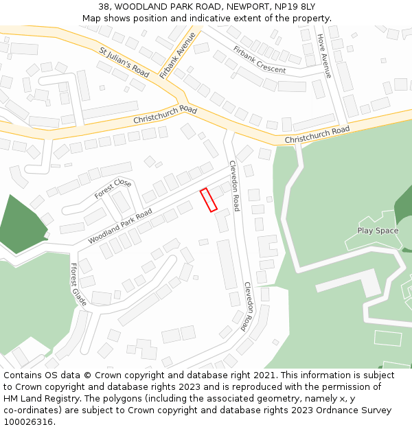38, WOODLAND PARK ROAD, NEWPORT, NP19 8LY: Location map and indicative extent of plot