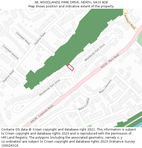 38, WOODLANDS PARK DRIVE, NEATH, SA10 8DE: Location map and indicative extent of plot