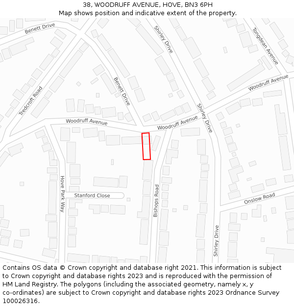 38, WOODRUFF AVENUE, HOVE, BN3 6PH: Location map and indicative extent of plot
