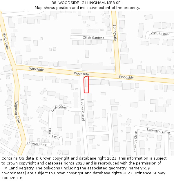 38, WOODSIDE, GILLINGHAM, ME8 0PL: Location map and indicative extent of plot