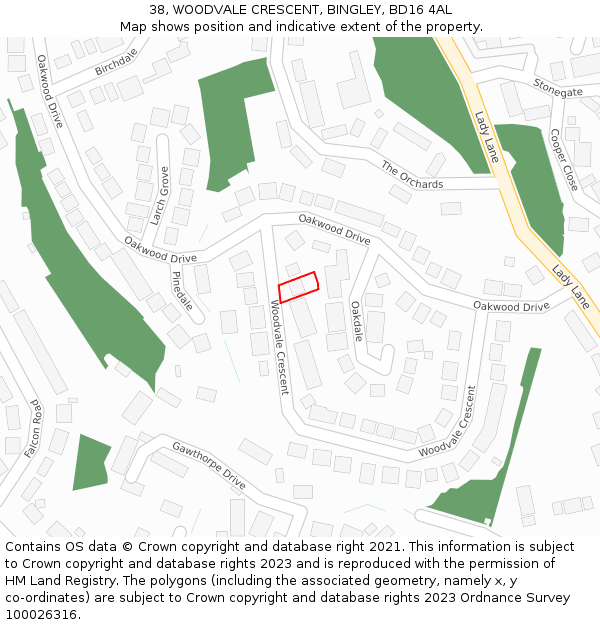 38, WOODVALE CRESCENT, BINGLEY, BD16 4AL: Location map and indicative extent of plot