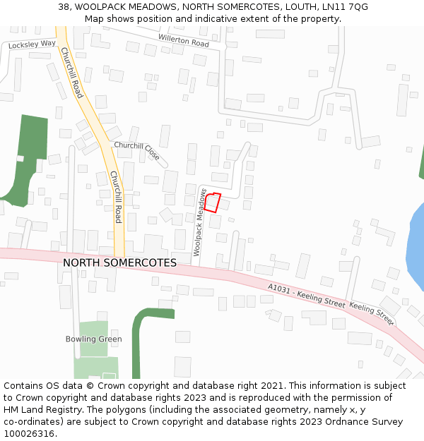 38, WOOLPACK MEADOWS, NORTH SOMERCOTES, LOUTH, LN11 7QG: Location map and indicative extent of plot