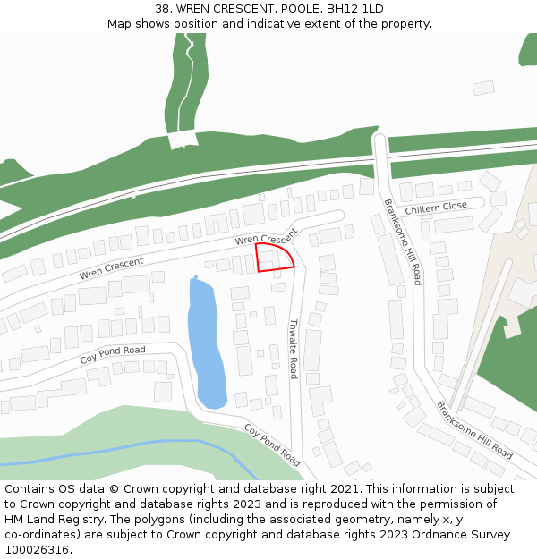 38, WREN CRESCENT, POOLE, BH12 1LD: Location map and indicative extent of plot