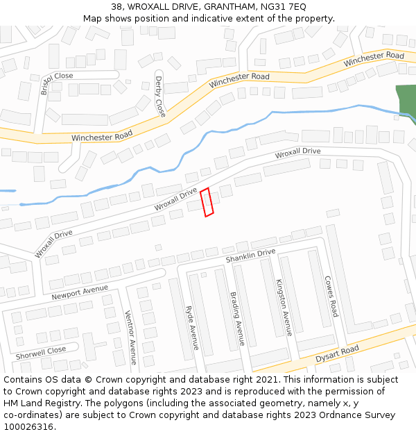 38, WROXALL DRIVE, GRANTHAM, NG31 7EQ: Location map and indicative extent of plot