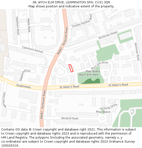 38, WYCH ELM DRIVE, LEAMINGTON SPA, CV31 3QR: Location map and indicative extent of plot