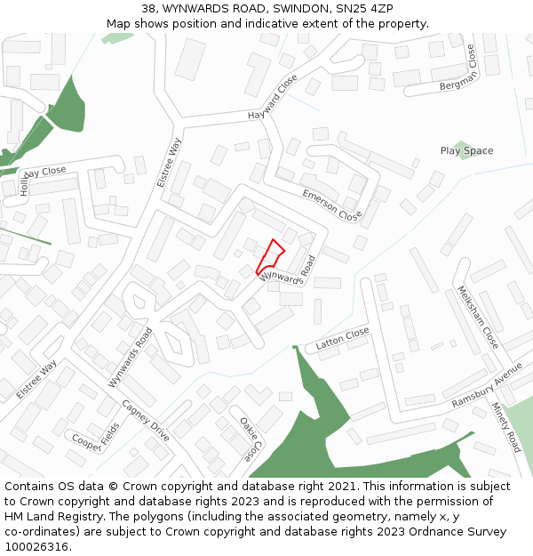 38, WYNWARDS ROAD, SWINDON, SN25 4ZP: Location map and indicative extent of plot