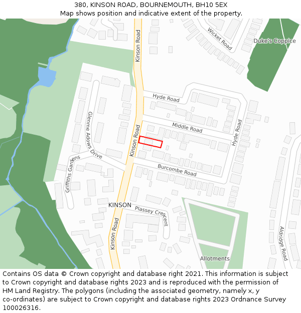 380, KINSON ROAD, BOURNEMOUTH, BH10 5EX: Location map and indicative extent of plot