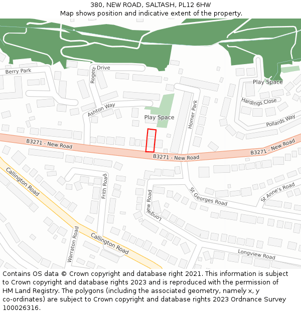 380, NEW ROAD, SALTASH, PL12 6HW: Location map and indicative extent of plot