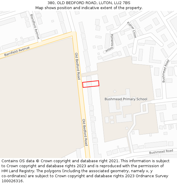 380, OLD BEDFORD ROAD, LUTON, LU2 7BS: Location map and indicative extent of plot