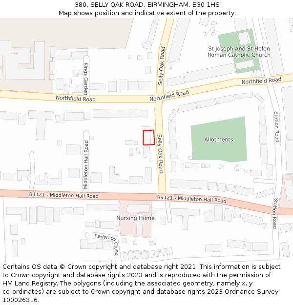 380, SELLY OAK ROAD, BIRMINGHAM, B30 1HS: Location map and indicative extent of plot