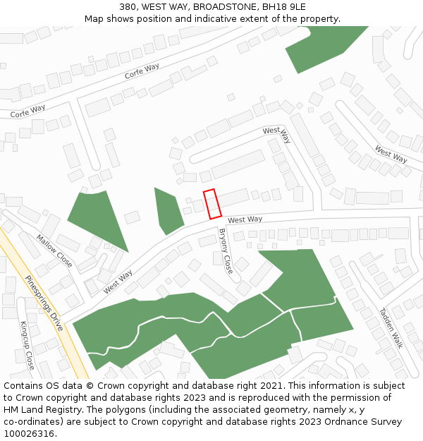 380, WEST WAY, BROADSTONE, BH18 9LE: Location map and indicative extent of plot
