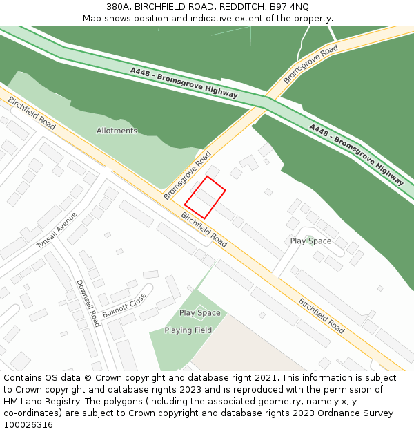 380A, BIRCHFIELD ROAD, REDDITCH, B97 4NQ: Location map and indicative extent of plot